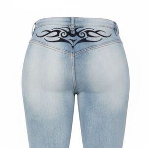 Y2K Tribal Light Wash Flare Low Rise Jeans - 7/28